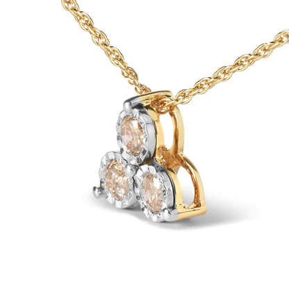 14K Yellow Gold Plated Sterling Silver 3-Stone Diamond Pendant Necklace for Women – ¼ Cttw Genuine Diamonds, 18" Trio Chain Jewelry Gift