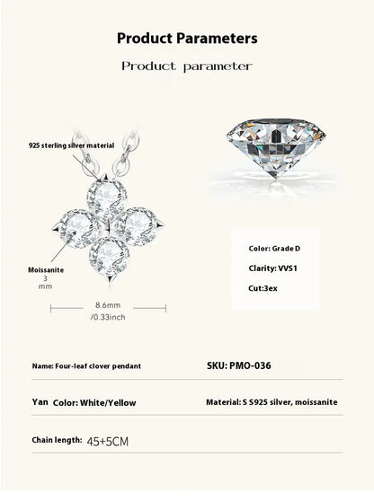 S925 Silver Clover Moissanite Necklace