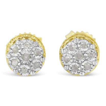 14K Yellow Gold Plated Sterling Silver Diamond Miracle Set Stud Earrings – 1/7 Cttw, I-J Color, Promo I3 Clarity, Dainty Jewelry Gift