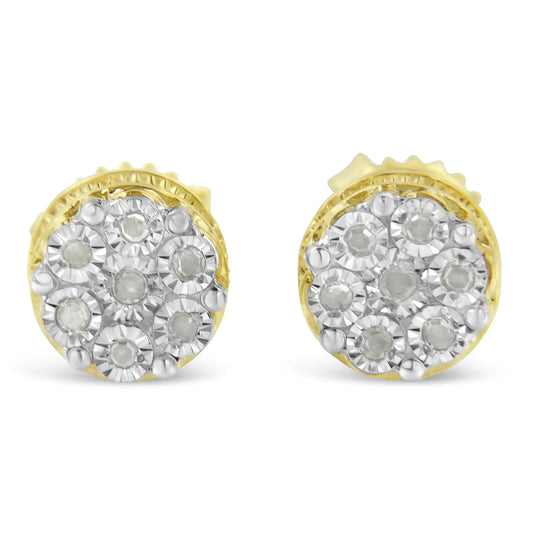 14K Yellow Gold Plated Sterling Silver Diamond Miracle Set Stud Earrings – 1/7 Cttw, I-J Color, Promo I3 Clarity, Dainty Jewelry Gift