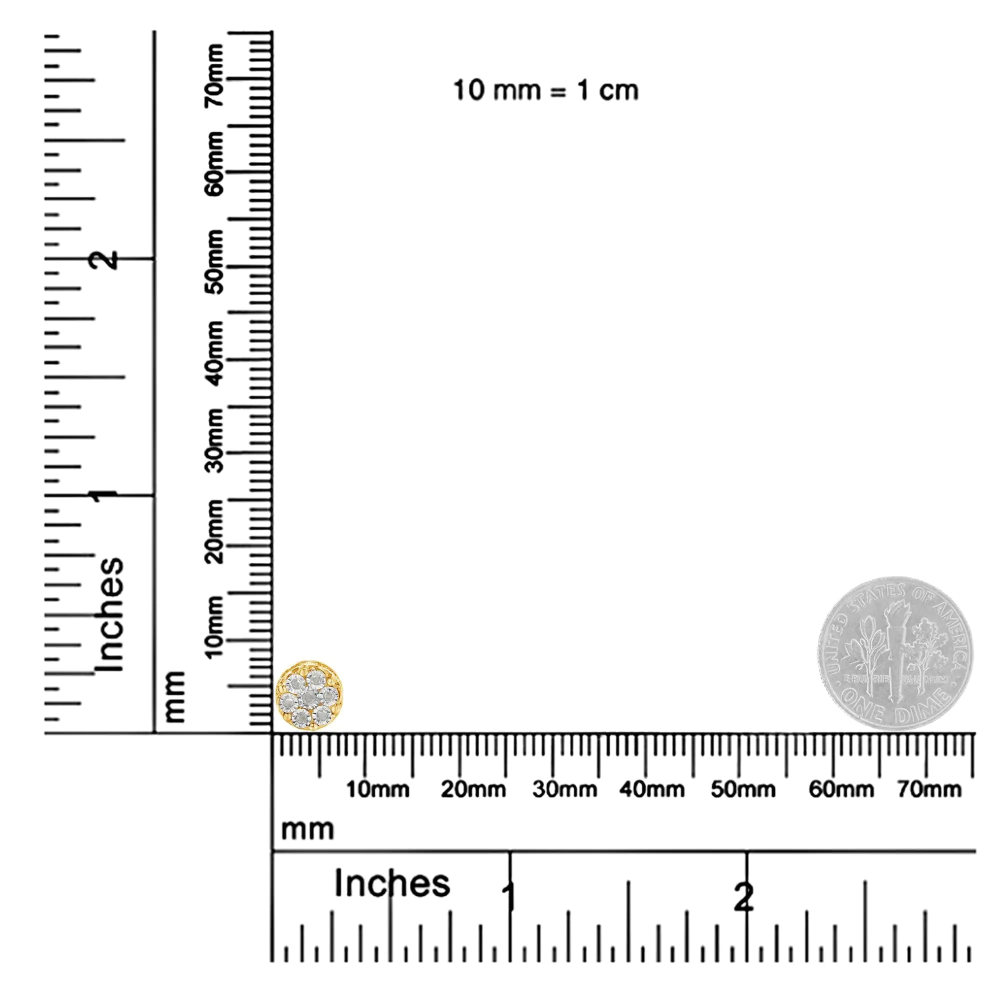 14K Yellow Gold Plated Sterling Silver Diamond Miracle Set Stud Earrings – 1/7 Cttw, I-J Color, Promo I3 Clarity, Dainty Jewelry Gift