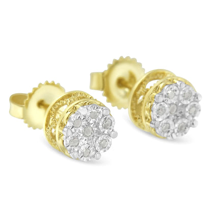 14K Yellow Gold Plated Sterling Silver Diamond Miracle Set Stud Earrings – 1/7 Cttw, I-J Color, Promo I3 Clarity, Dainty Jewelry Gift